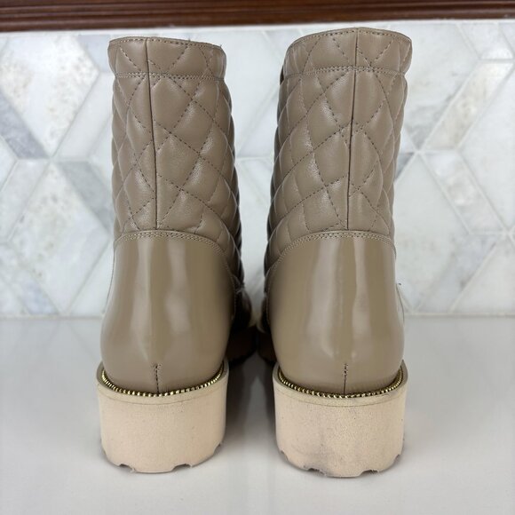 Amazon.com | Dune London, Womens, Obsessively, Dark Tan  38.5 8 Tan Dune Ankle Boot Round Toe Block Heel Lug Sole Quilted Leather Tiffany